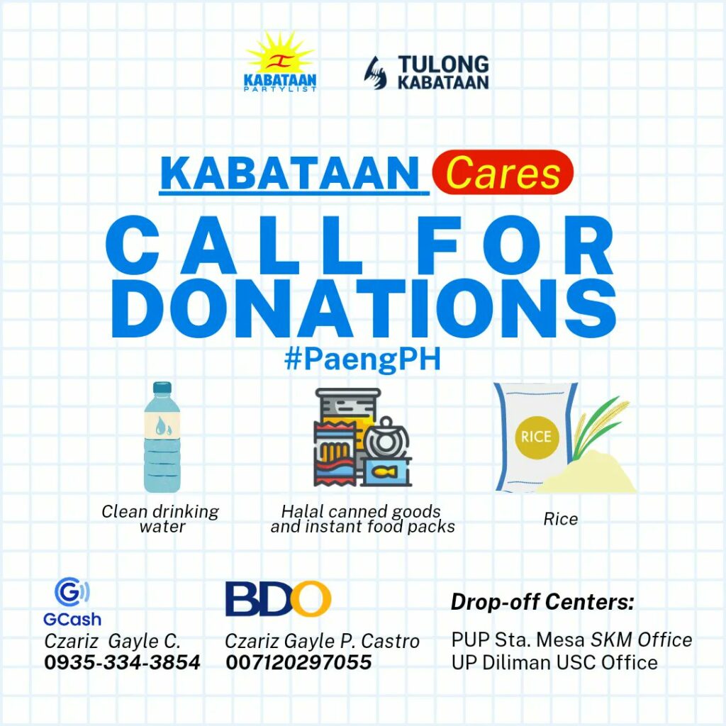 Kabataan Party List call for donations 